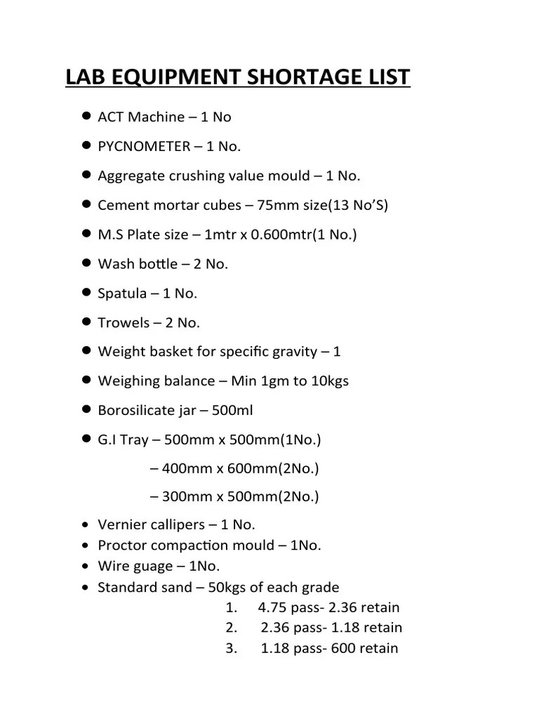 Lab Equipment List PDF