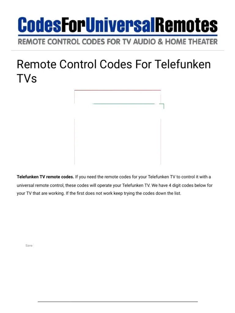 Remote Control Codes For Telefunken TVs Codes For Universal Remotes