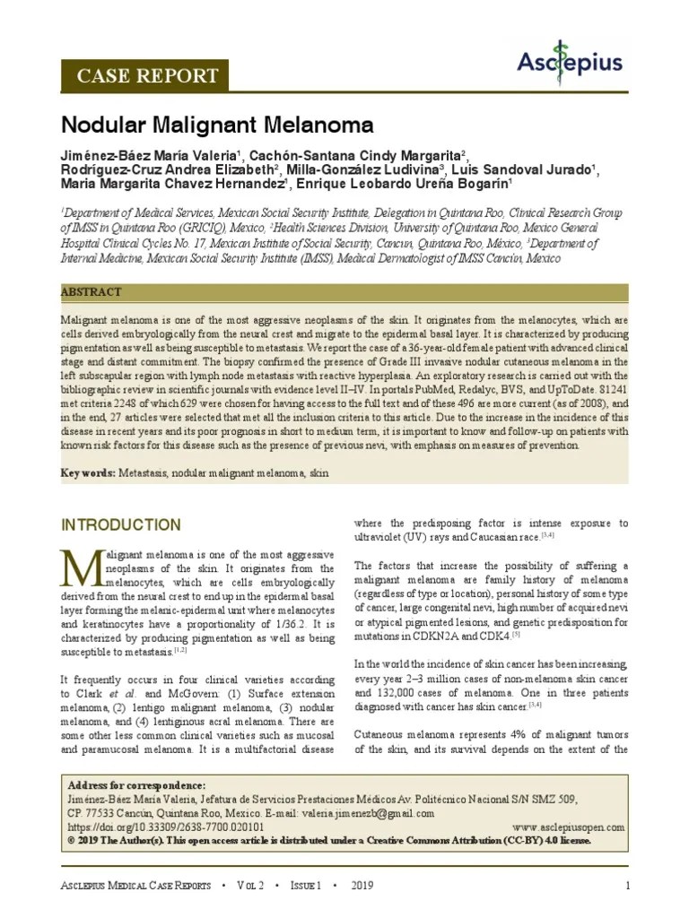 Nodular Malignant Melanoma Case Report PDF Melanoma Metastasis