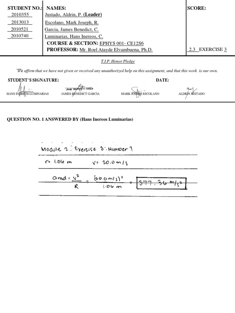 Exercise Set 2.3 Circular Motion PDF