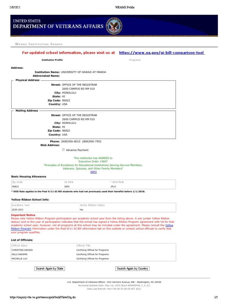 WEAMS Public VA Cert Officials PDF G.I. Bill