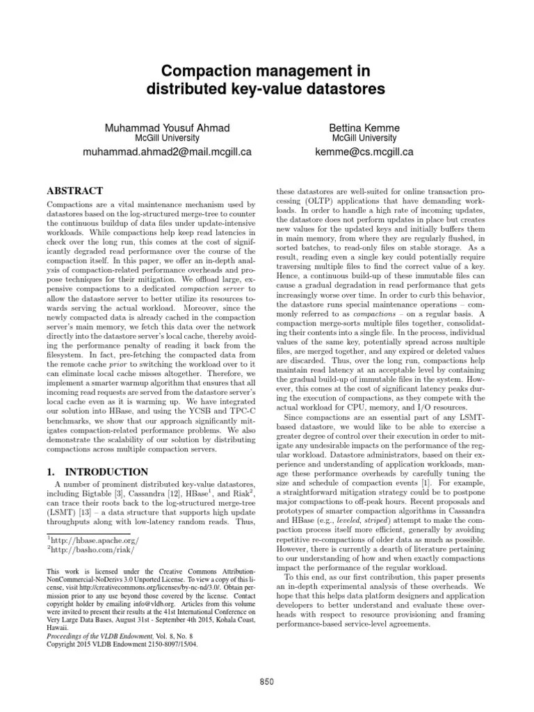 Compaction Management in Distributed KeyValue Datastores PDF Cache