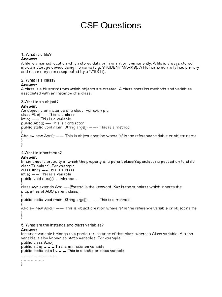 CSE Questions: Answer | PDF | Class (Computer Programming