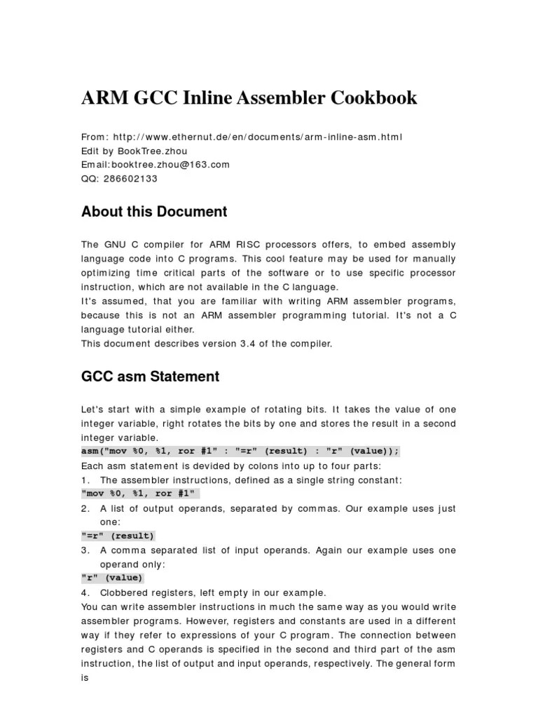 ARM GCC Inline Assembler Cookbook PDF Assembly Language C