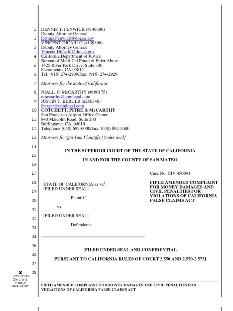 CA v. Quest Complaint PDF False Claims Act Qui Tam