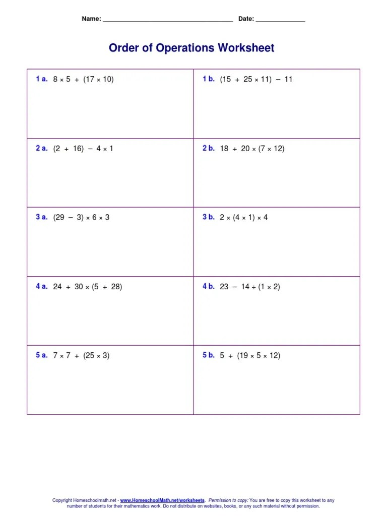 Order of Operations Worksheet | PDF