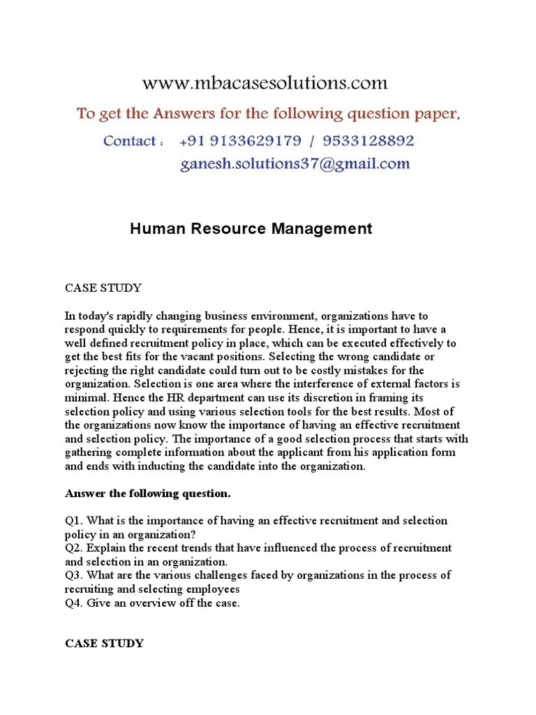 Human Resource Management Case in Today's Rapidly Changing Business