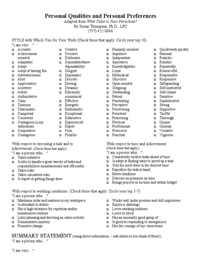 Personal Qualities and Personal Preferences PDF Cognition