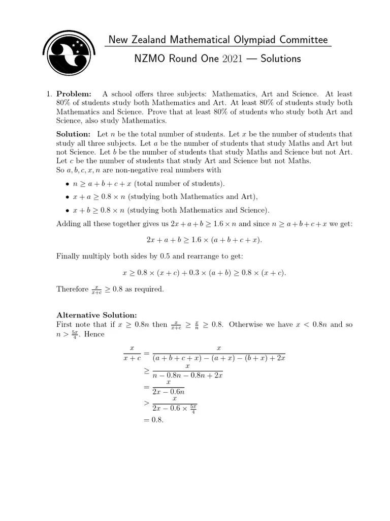 New Zealand Mathematical Olympiad Committee NZMO Round One 2021