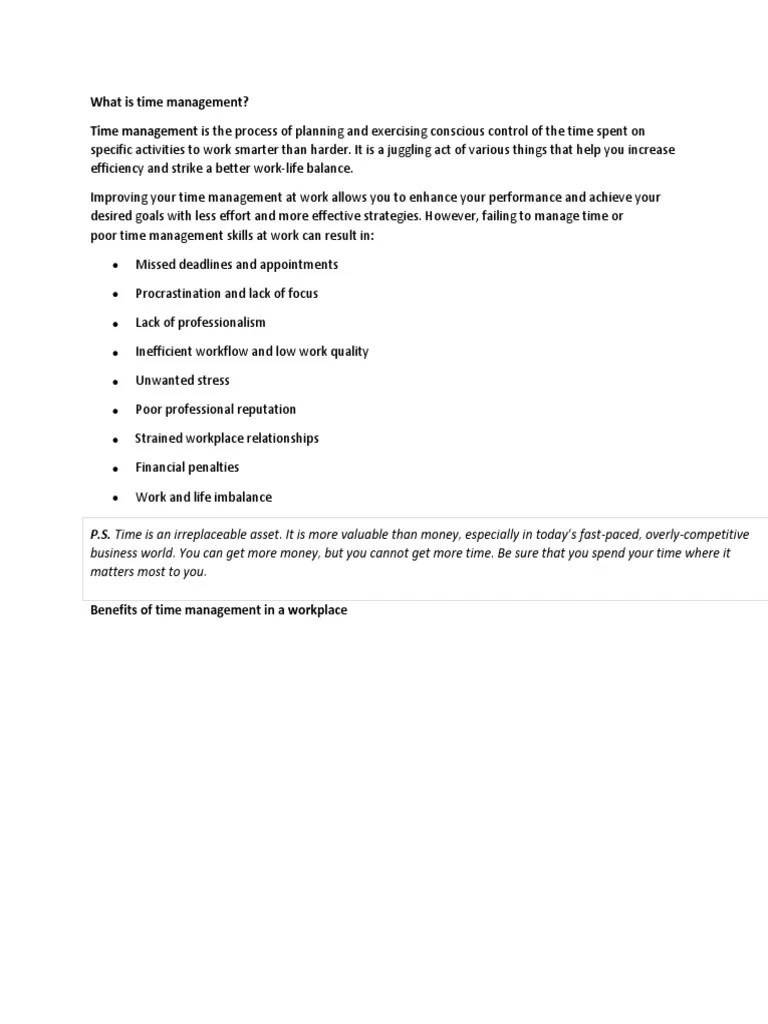 What Is Time Management PDF Time Management Professional Skills