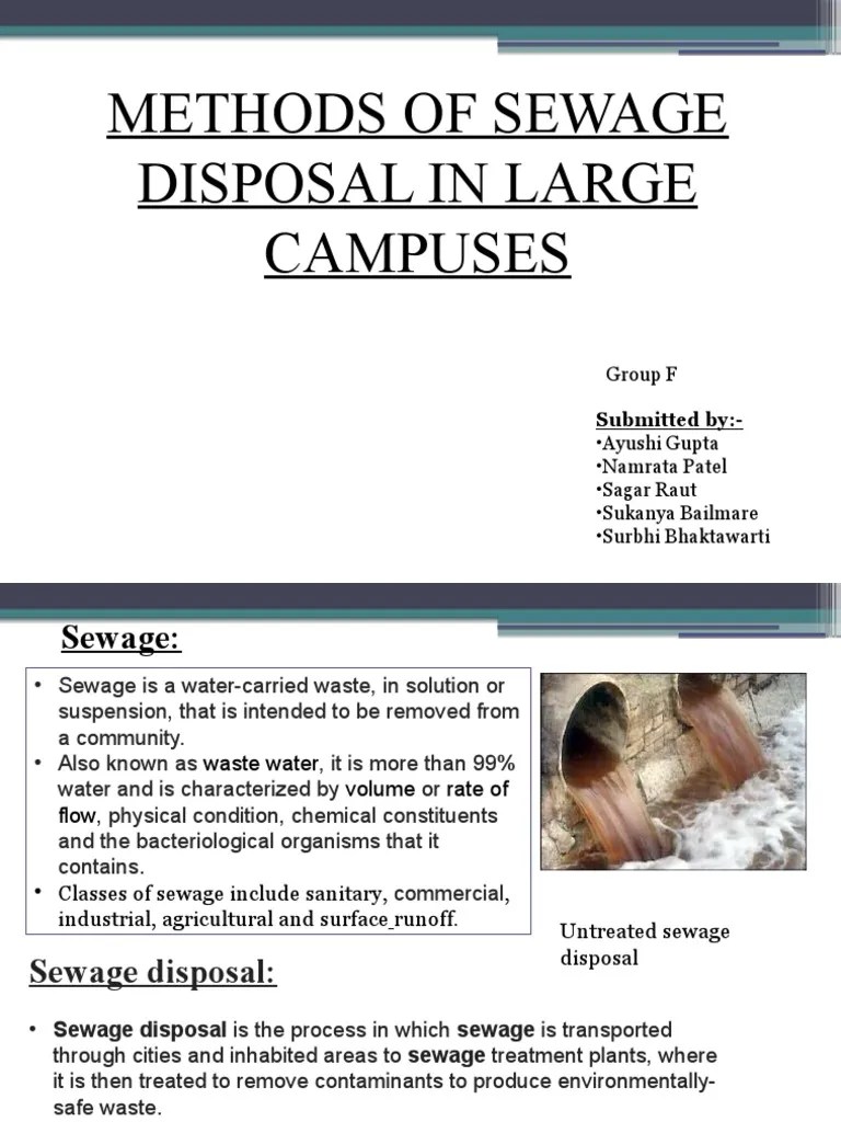 Methods of Sewage Disposal in Large Campuses Group F PDF Sewage Treatment Wastewater