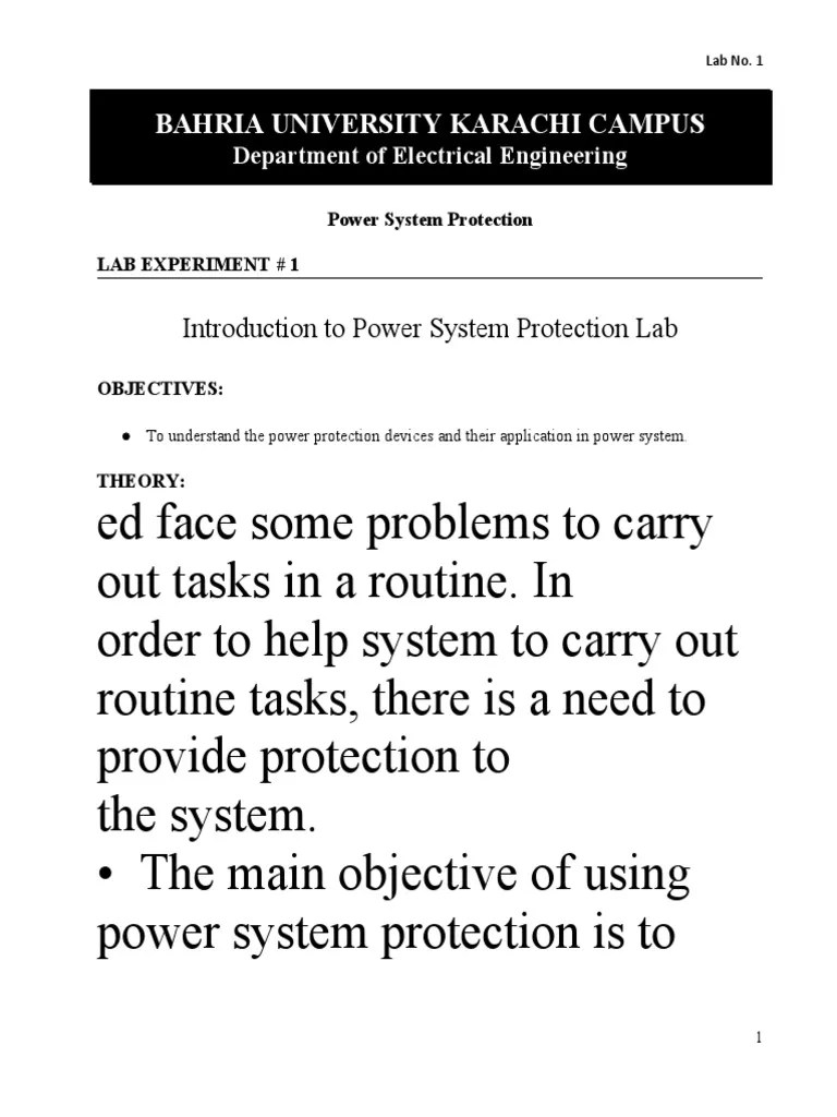 Lab 1 Introduction To Power System Protection Updated PDF Transformer Fuse (Electrical)