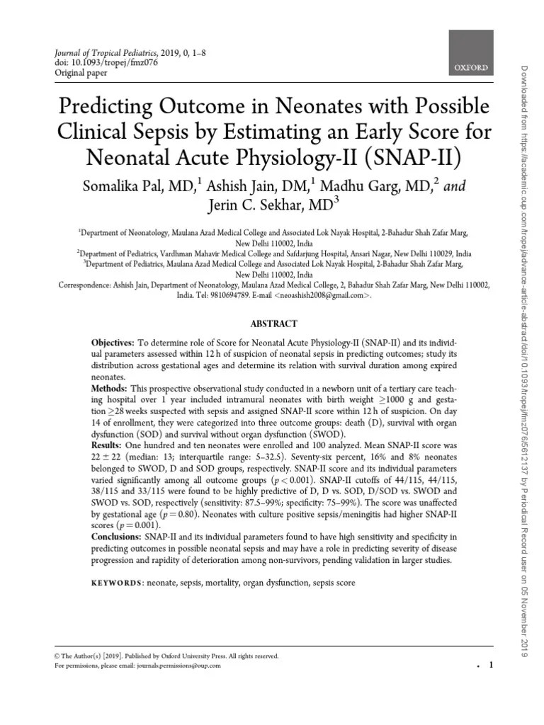 Predicting in Neonates With Possible Clinical Sepsis by