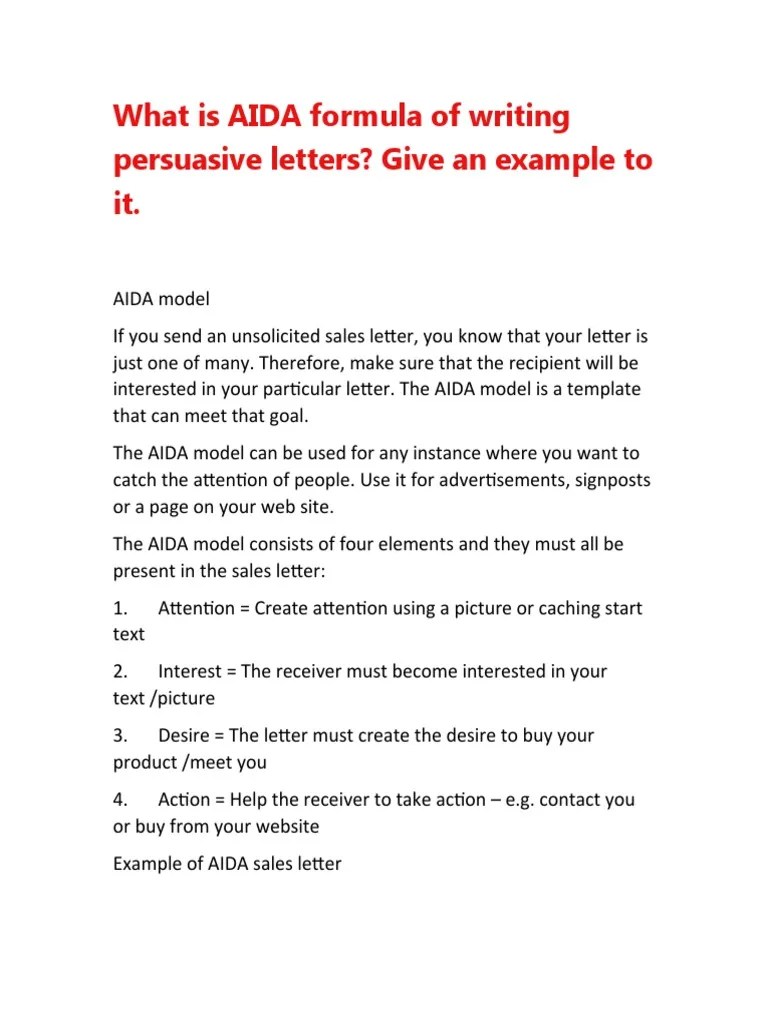 What Is AIDA Formula of Writing Persuasive Letters? Give An Example To