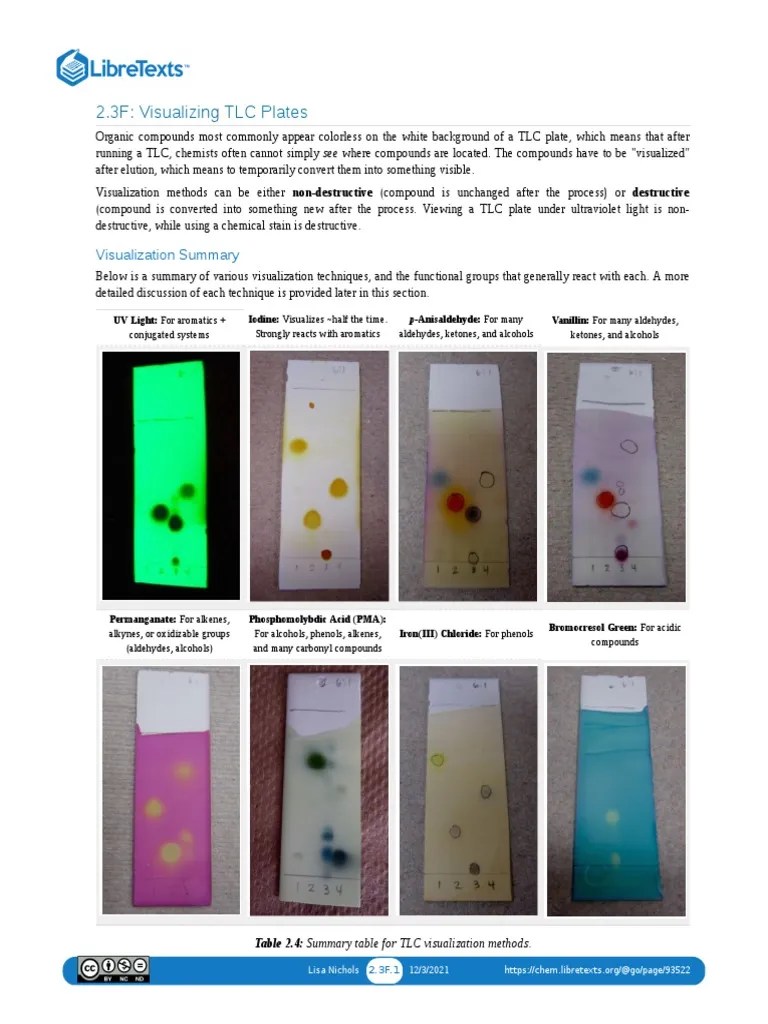 2.3F Visualizing TLC Plates Visualization Summary PDF Thin Layer