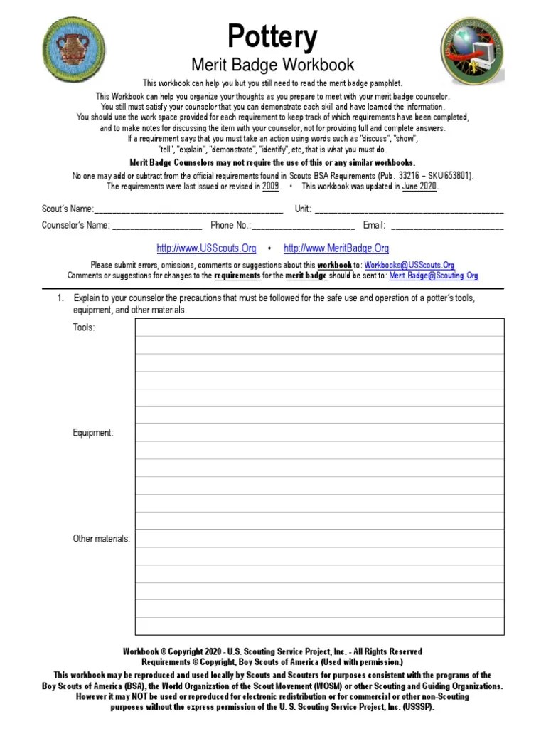 Pottery: Merit Badge Workbook | PDF | Pottery | Plastic Arts