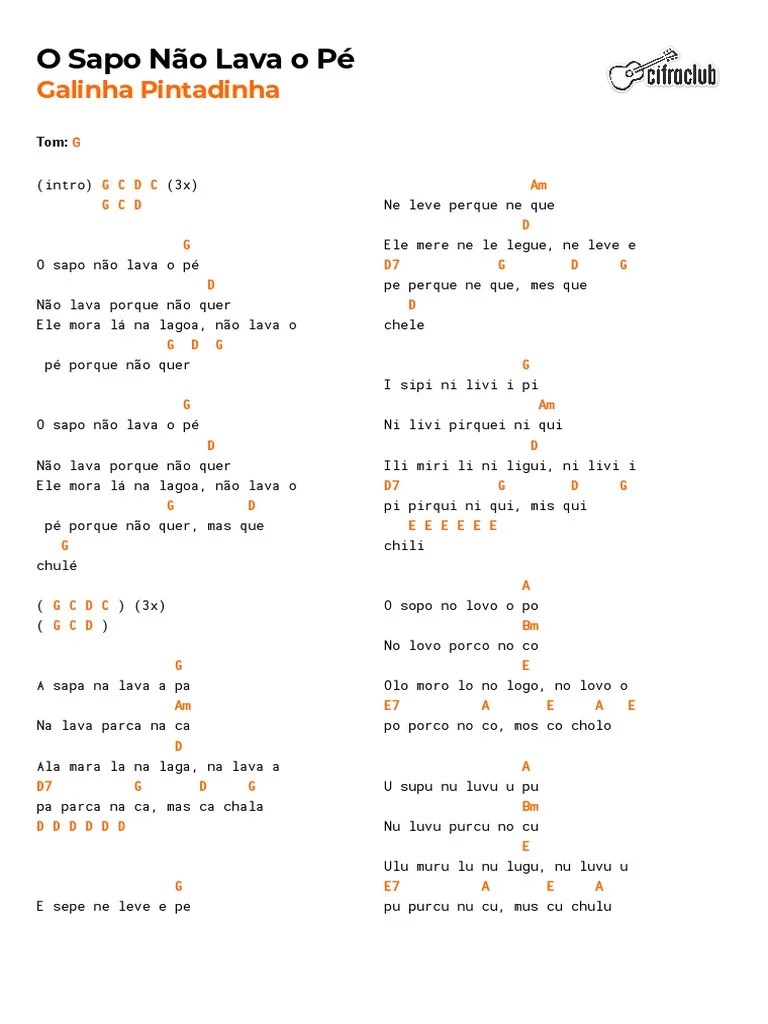 Cifra Club Galinha Pintadinha O Sapo Não Lava o Pé PDF