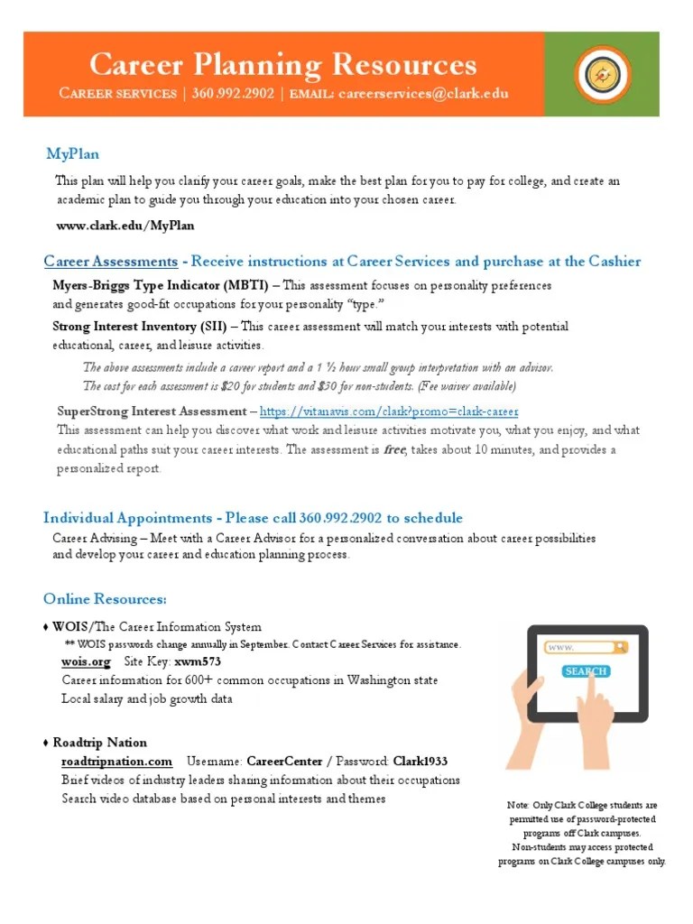 Career Planning Resources C 360.992.2902 Careerservicesclark