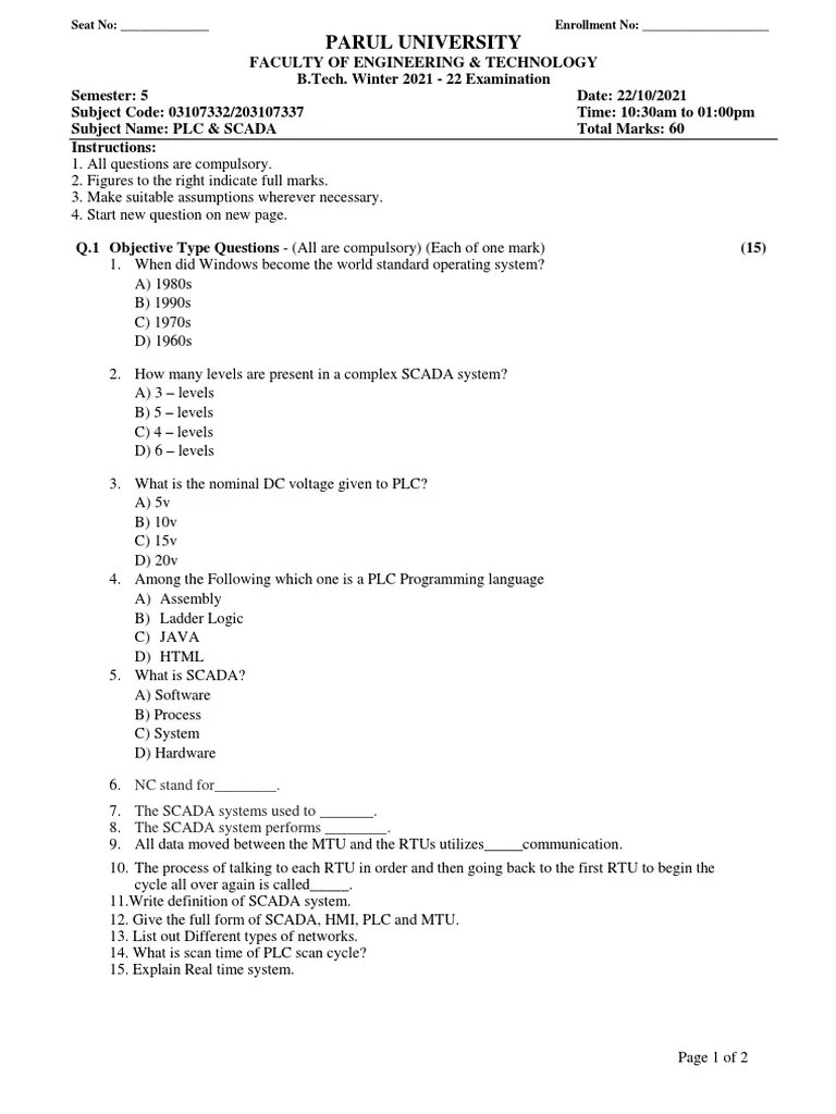 3232 Question Paper PDF Programmable Logic Controller Scada