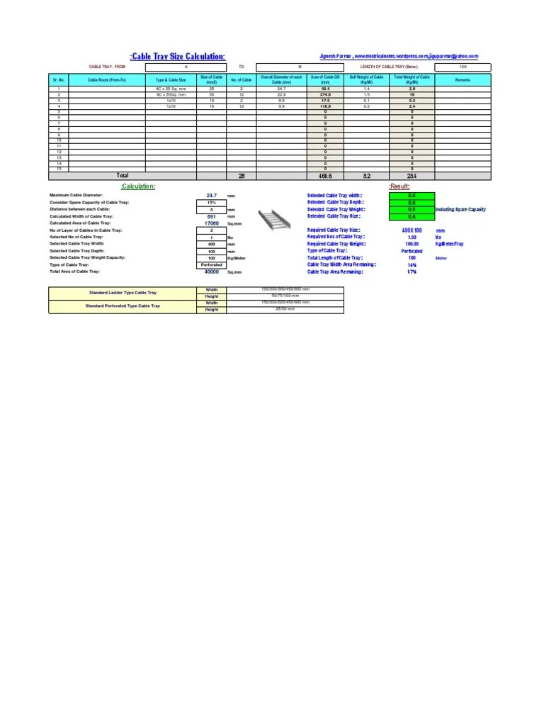 cable Tray Size Calculation PDF Length