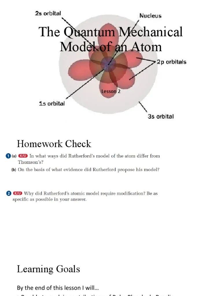 The Quantum Mechanical Model of An Atom Lesson 2 PDF Atomic