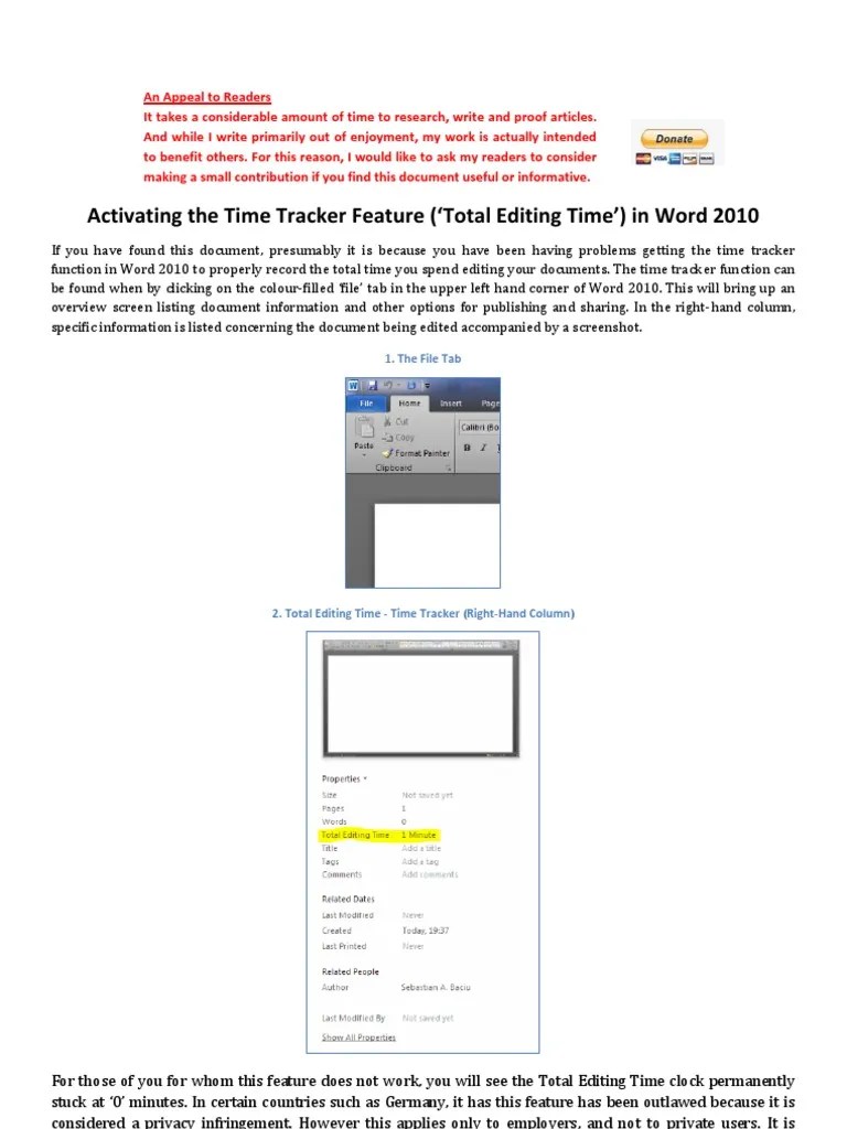 Get 'Total Editing Time' To Work in Word 2010 PDF Windows Registry
