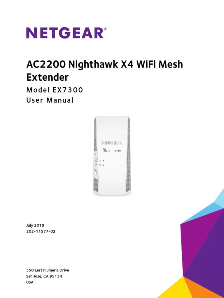 Ac2200 Nighthawk X4 Wifi Mesh Extender Model E X7300 User Manual