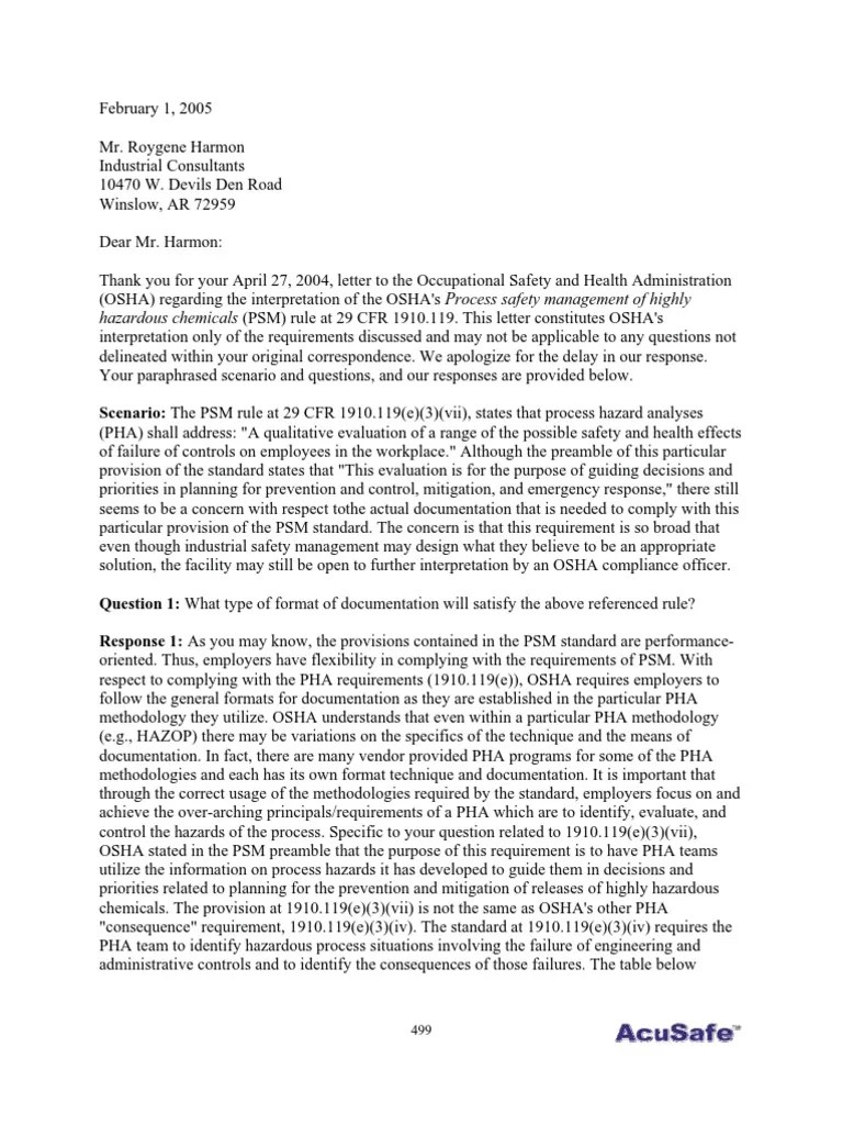 OSHA Letter of Interpretation PSM Harmon Occupational Safety And