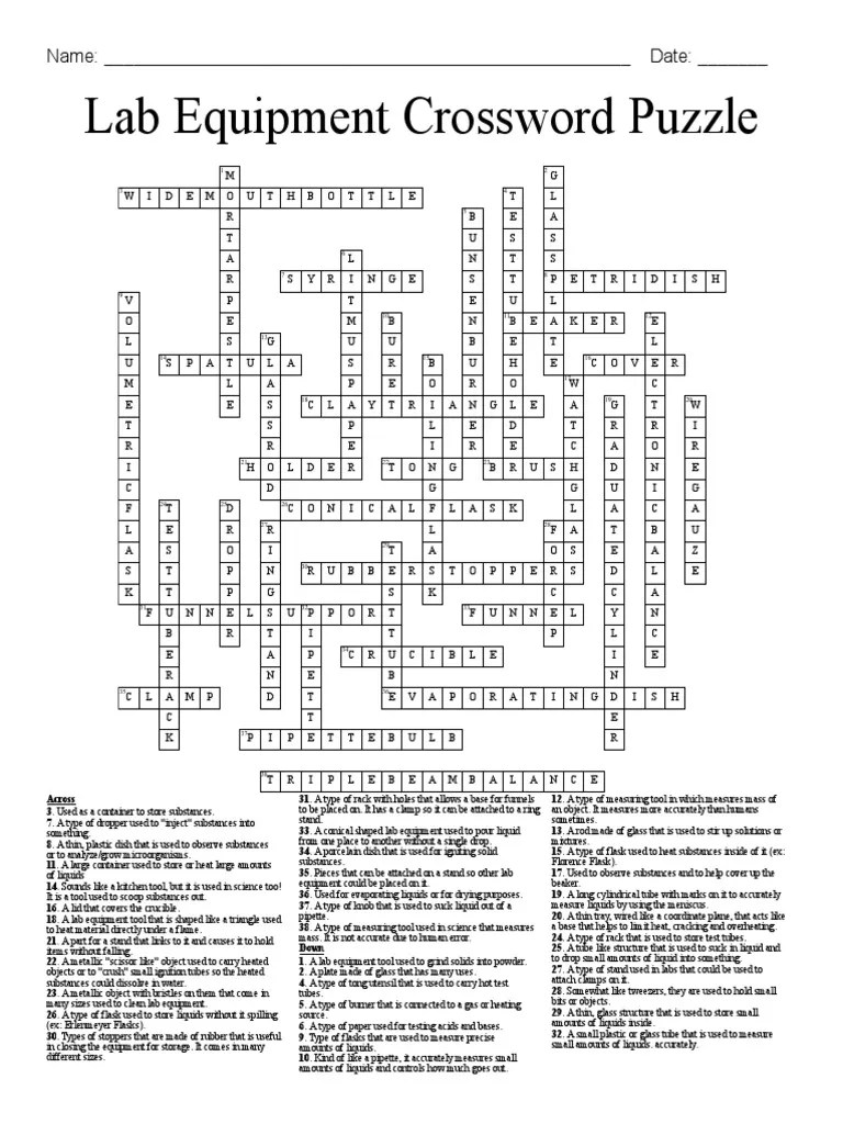 Lab Equipment Crossword Puzzle: Name: - Date | PDF | Liquids | Materials