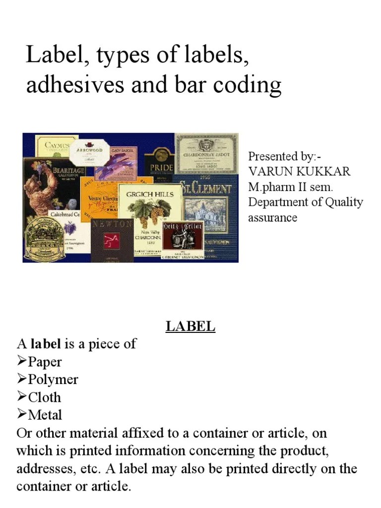 Label, Types of Labels, Adhesives and Bar Coding PDF Adhesive Barcode