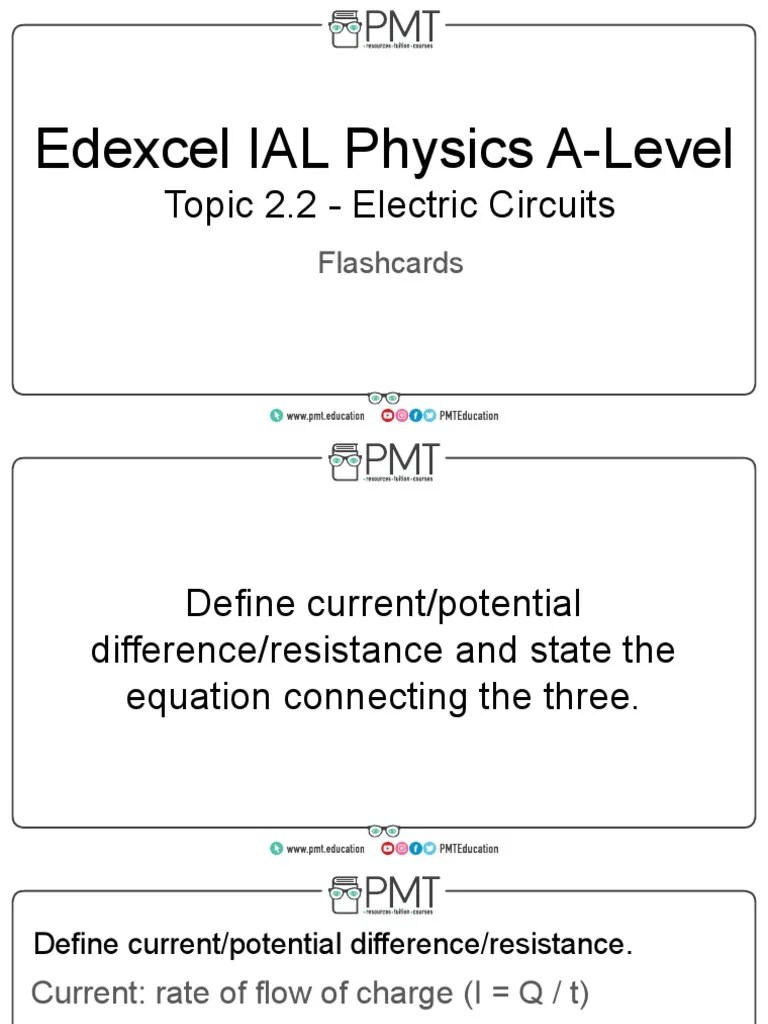 Flashcards 2.2 Electric Circuits Edexcel IAL Physics ALevel PDF Voltage Electrical