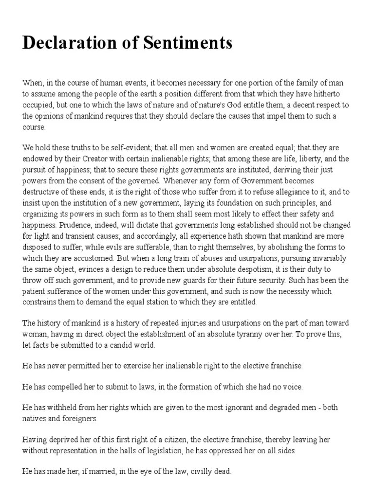Declaration of Sentiments (Seneca Falls) (1848) PDF Social