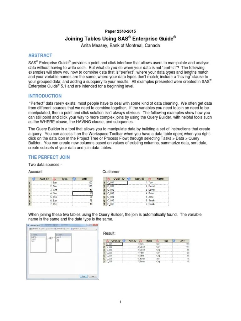 Joining Tables Using SAS Enterprise Guide PDF Information Technology Management Computer