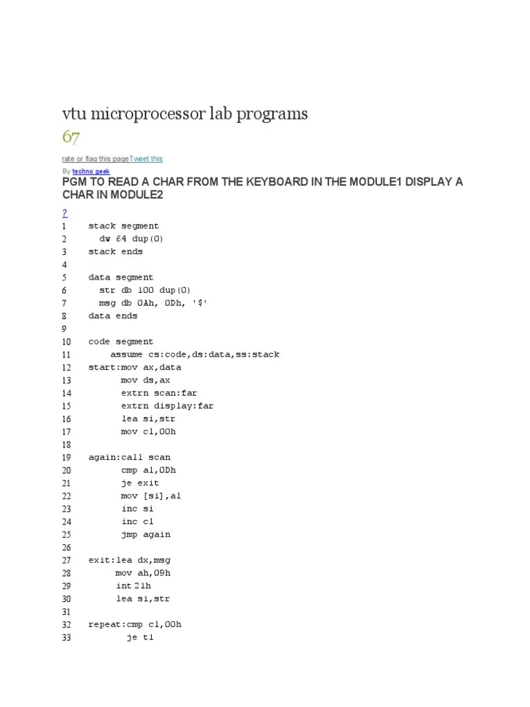 Vtu Microprocessor Lab Programs PDF Software Engineering Computer