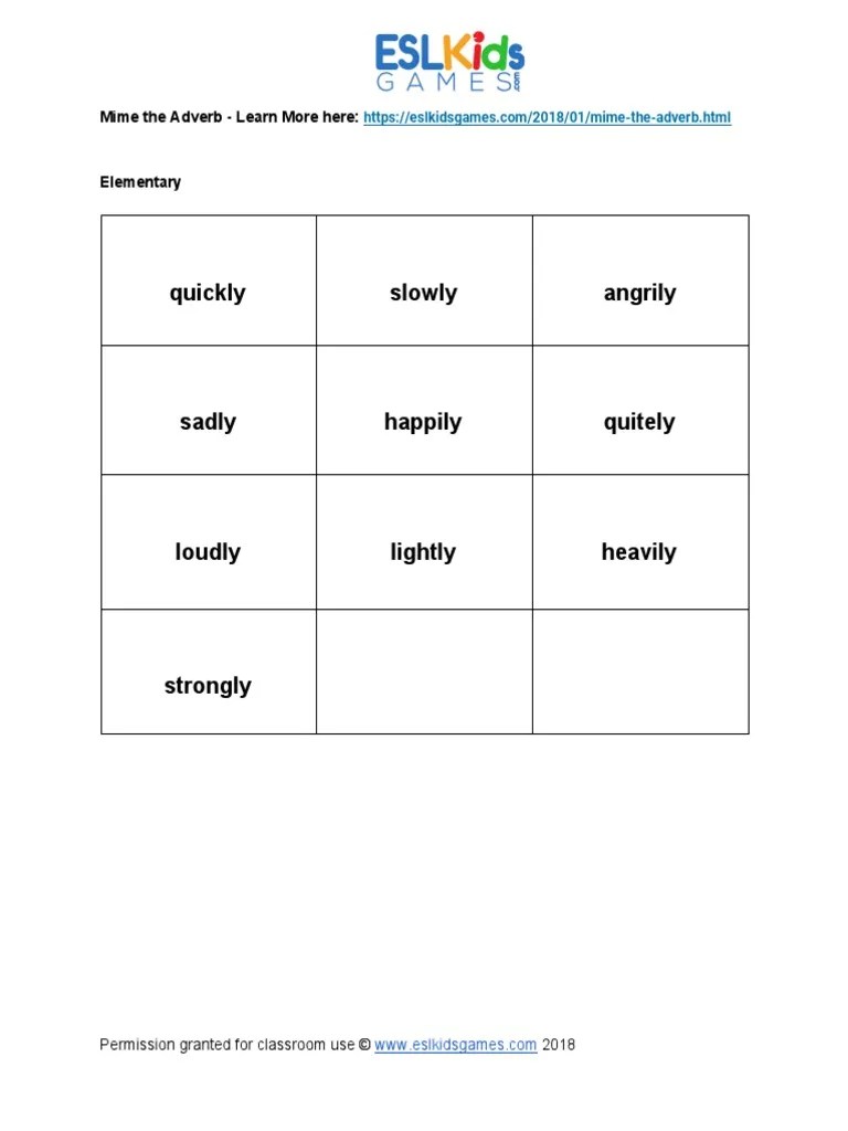 Quickly Slowly Angrily Mime The Adverb Learn More Here PDF