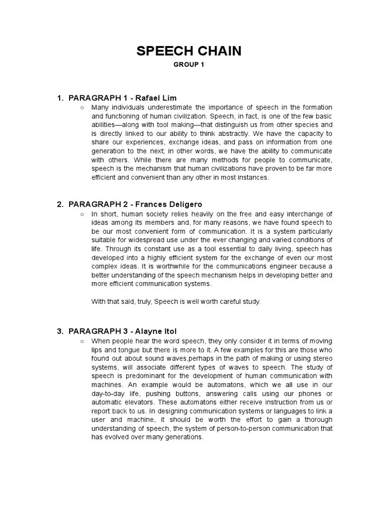 Speech Chain 1. PARAGRAPH 1 Rafael Lim PDF Speech Sound