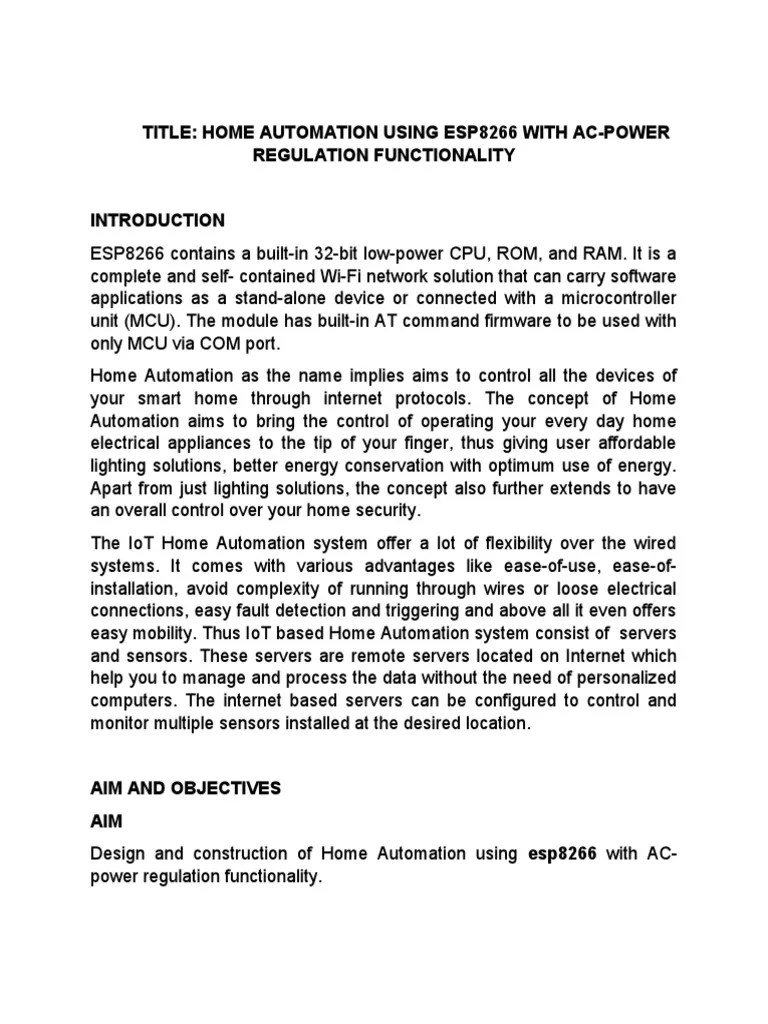 Home Automation Using Esp8266 With Ac PDF Home Automation