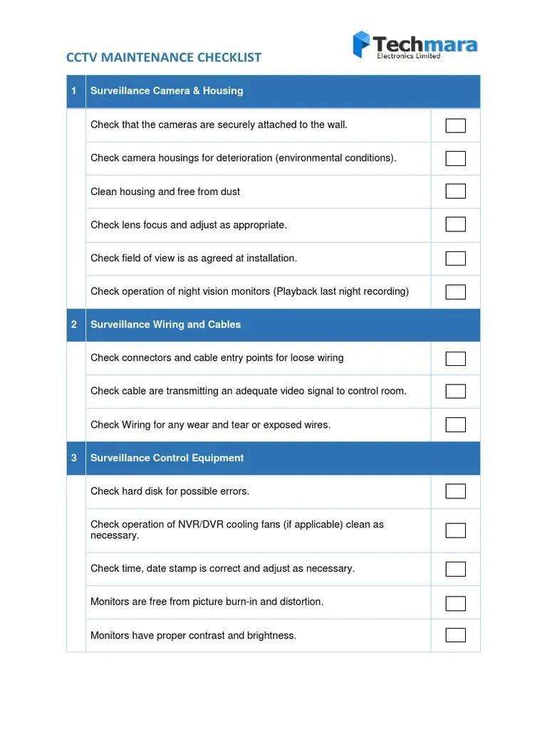 CCTV Maintenance Checklist PDF