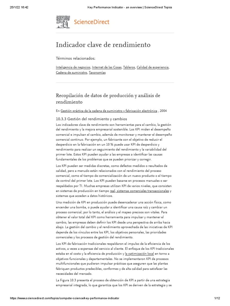 Key Performance Indicator An Overview ScienceDirect Topics PDF
