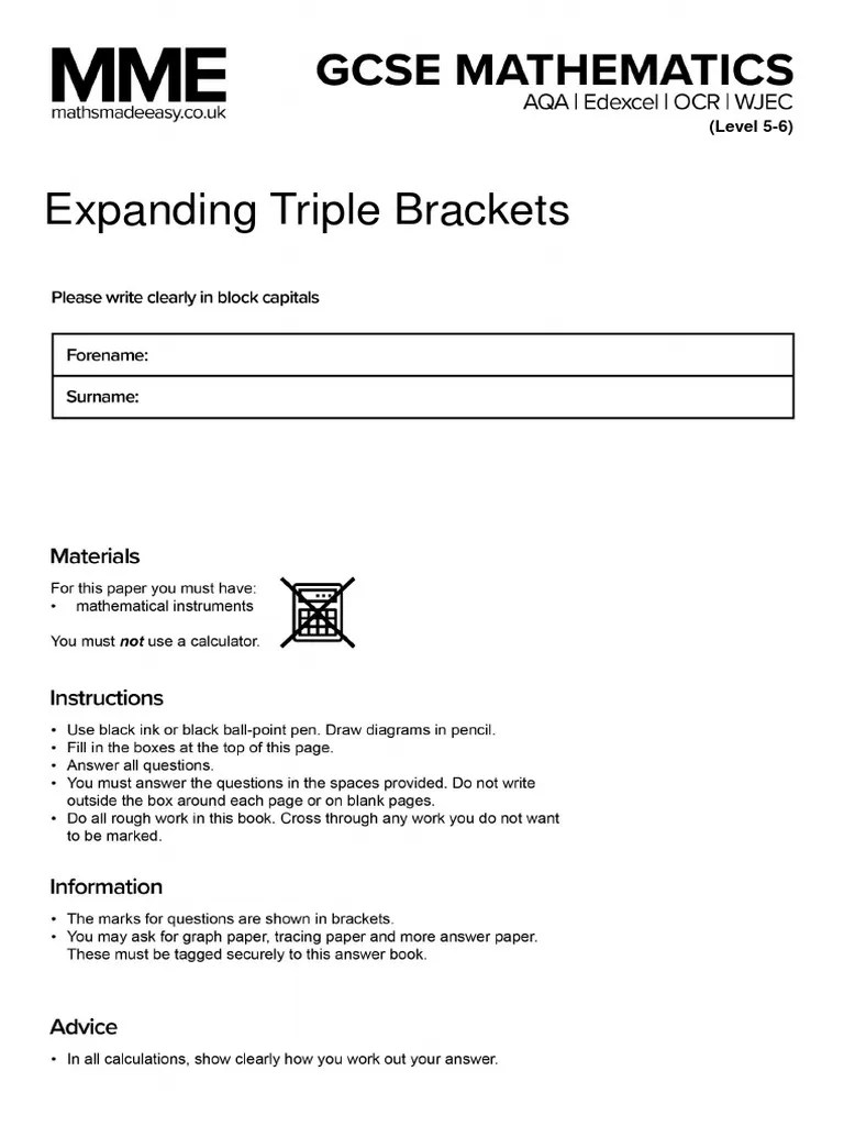 Expanding Brackets Triple Brackets Questions MME PDF