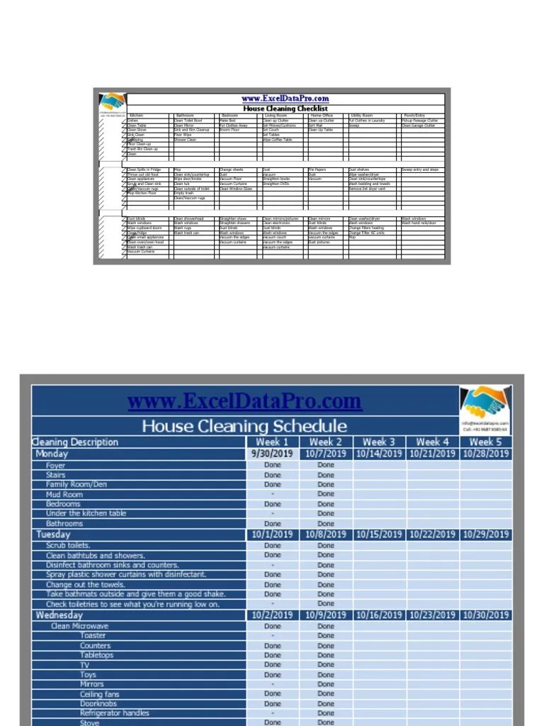 House Cleaning Schedule Excel Template 1 2 PDF Bathroom Housekeeping