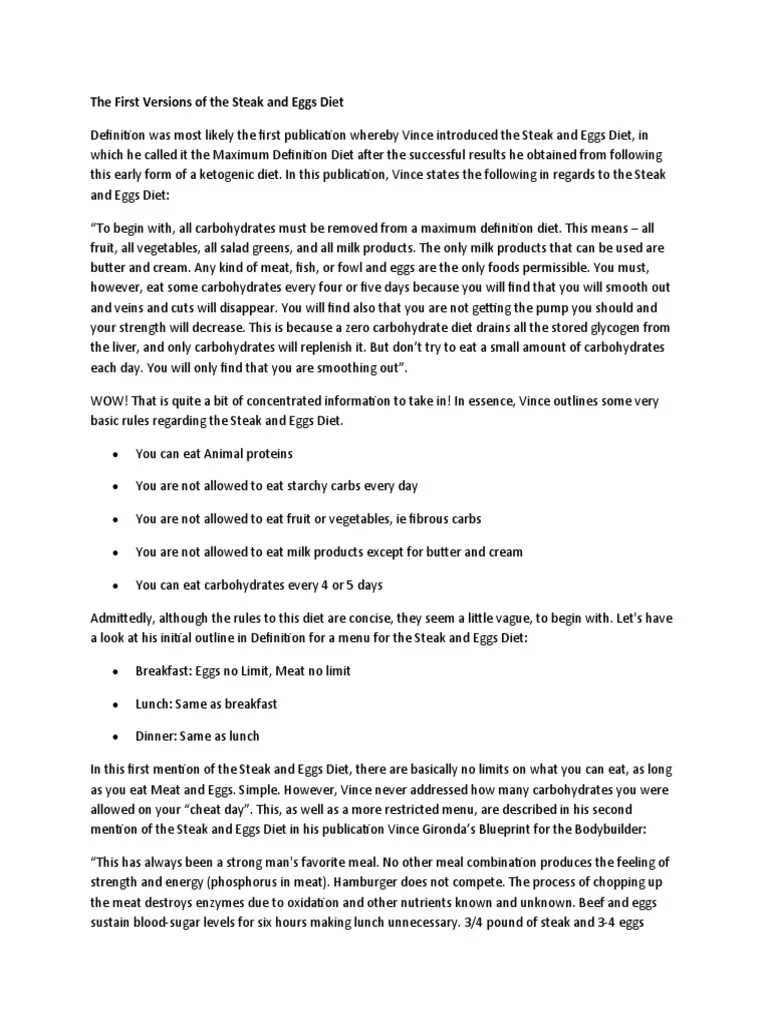 Steak and Eggs Diet PDF Dieting Ketogenic Diet