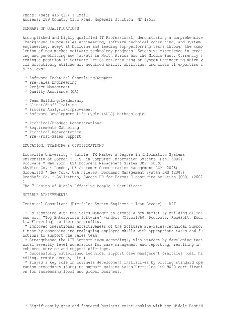 Technical Consultant, PreSales System Engineer PDF Business