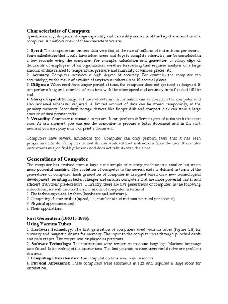 Characteristics of Computer PDF Computer Data Storage Random