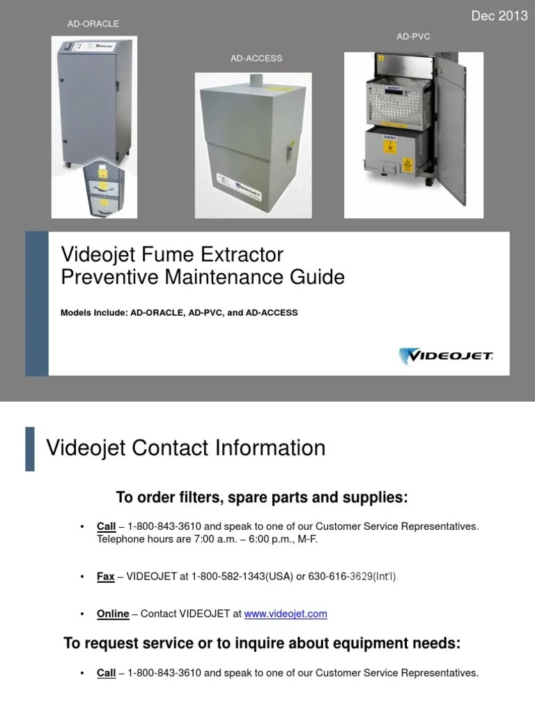 Videojet Fume Extractor Preventive Maintenance Guide AdOracle AdPvc