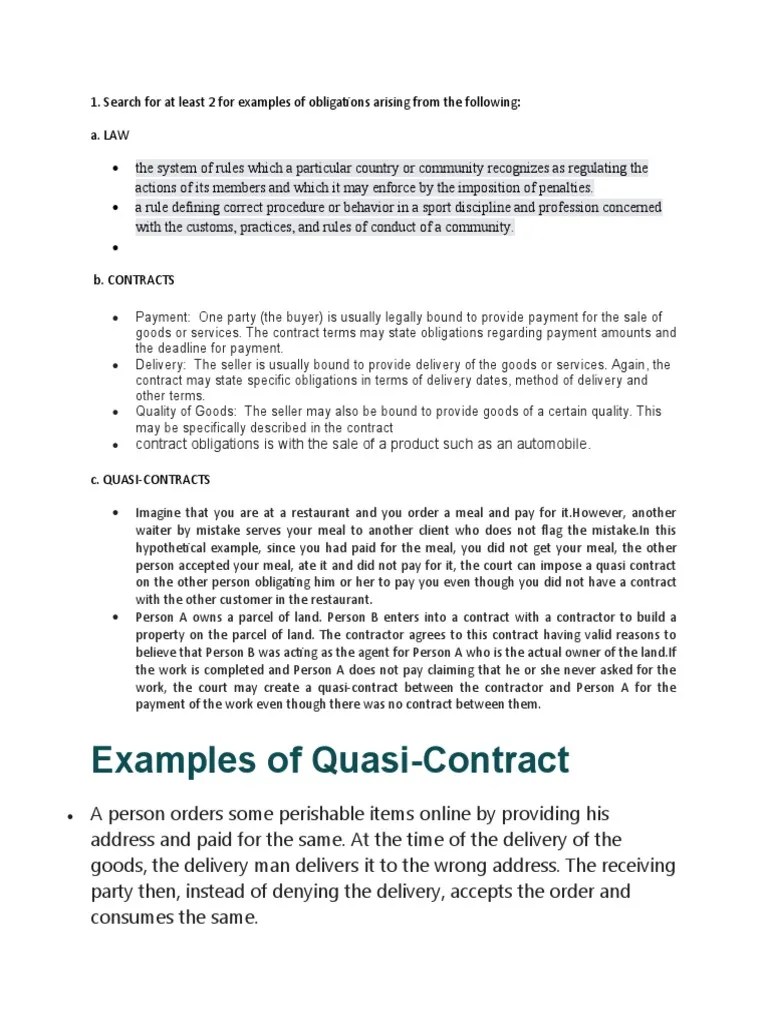 Examples of QuasiContract PDF Crimes Crime & Violence