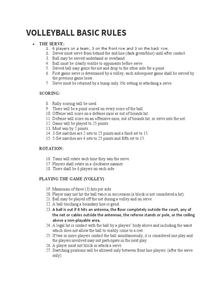 Volleyball Basic Rules The Serve PDF Volleyball Hobbies