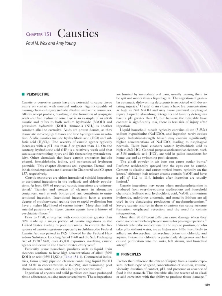 A Comprehensive Review of Caustic Agents and Their Potential to Cause