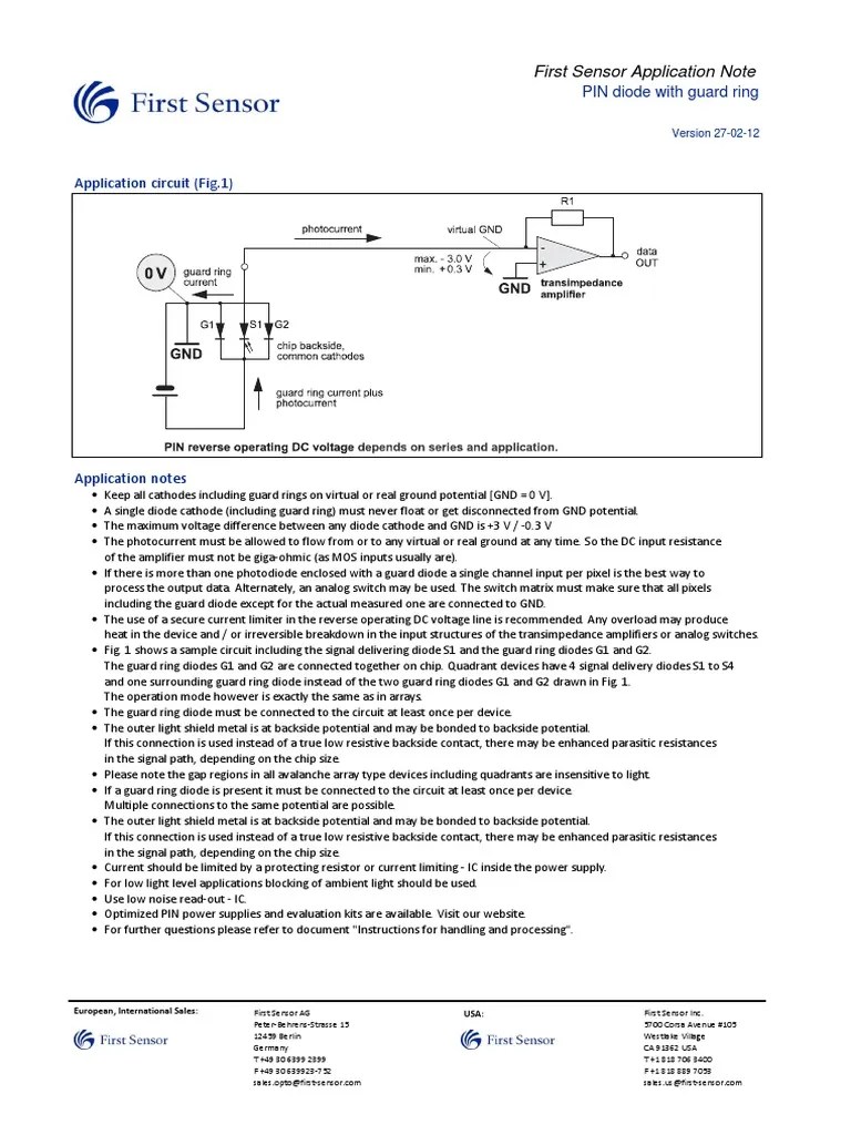 PIN Diode With Guard Ring First Sensor Application Note PDF Diode