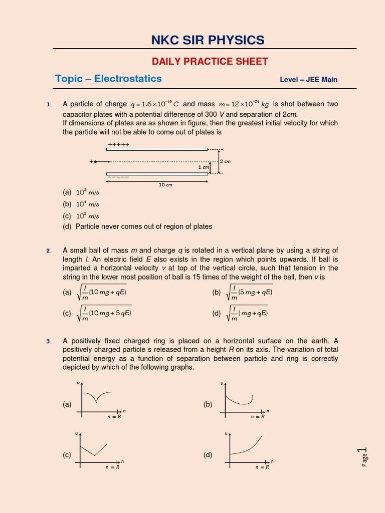 Electrostatics Practice Sheet | PDF | Rotation Around A Fixed Axis